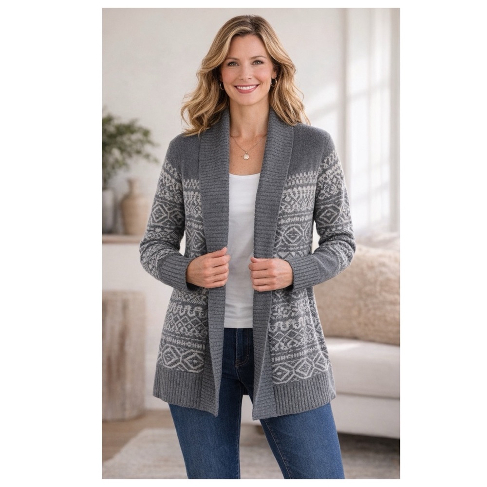 Cozy Fair Isle Eddie Bauer Open Cardigan Medium
